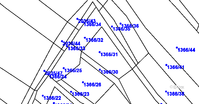 Parcela st. 1366/31 v KÚ Pustiměř, Katastrální mapa