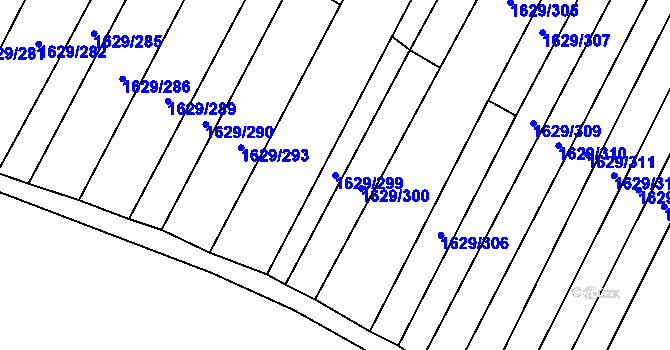 Parcela st. 1629/299 v KÚ Pustiměř, Katastrální mapa