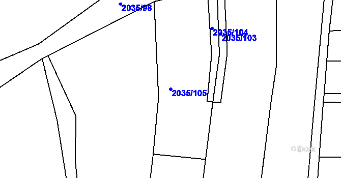 Parcela st. 2035/105 v KÚ Pustiměř, Katastrální mapa