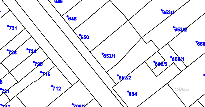 Parcela st. 652/1 v KÚ Pustiměř, Katastrální mapa