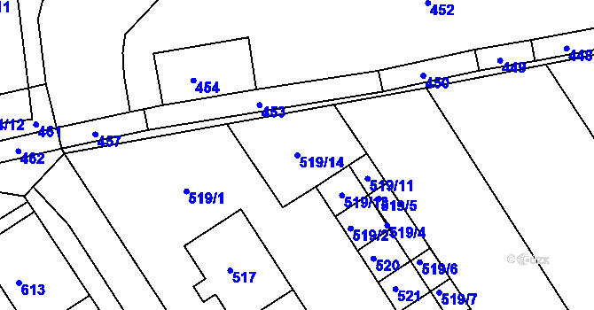 Parcela st. 519/14 v KÚ Pustiměř, Katastrální mapa