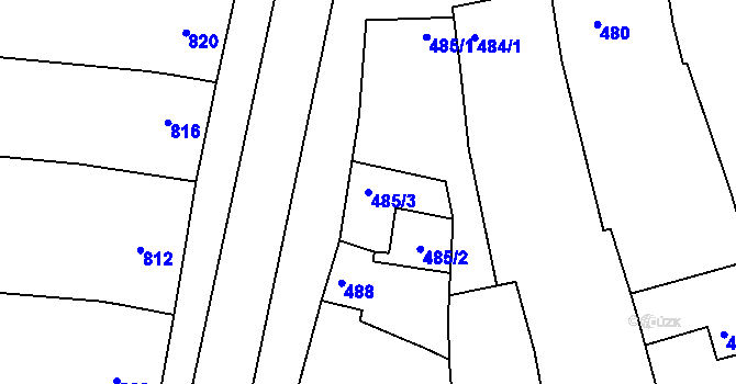 Parcela st. 485/3 v KÚ Pustiměř, Katastrální mapa