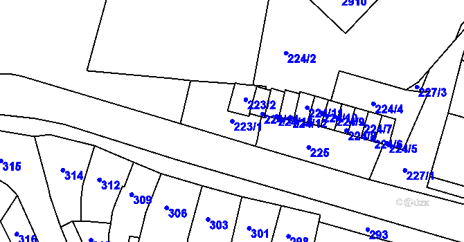 Parcela st. 223/1 v KÚ Pustiměř, Katastrální mapa