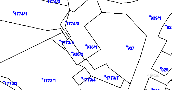 Parcela st. 936/1 v KÚ Pustiměř, Katastrální mapa