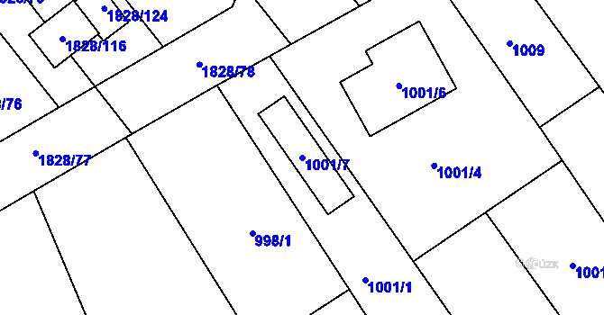 Parcela st. 1001/7 v KÚ Pustiměř, Katastrální mapa