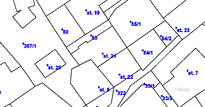 Parcela st. 21 v KÚ Pustina, Katastrální mapa