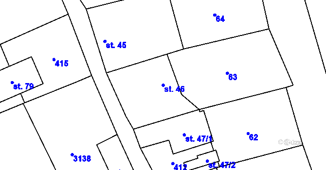 Parcela st. 46 v KÚ Pustina, Katastrální mapa