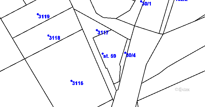 Parcela st. 59 v KÚ Pustina, Katastrální mapa
