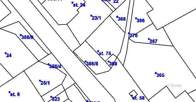Parcela st. 75 v KÚ Pustina, Katastrální mapa