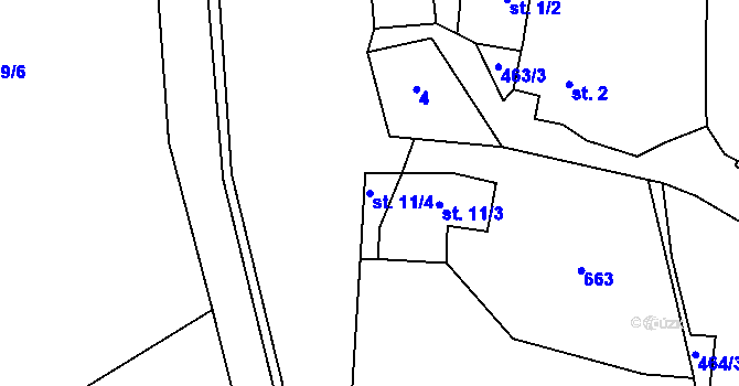Parcela st. 11/4 v KÚ Pustověty, Katastrální mapa