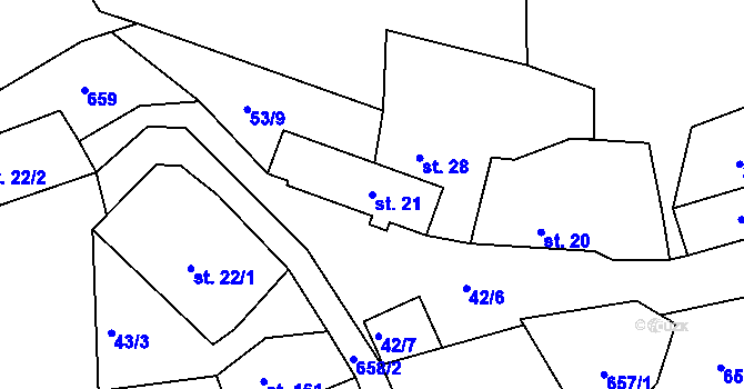 Parcela st. 21 v KÚ Pustověty, Katastrální mapa