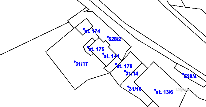 Parcela st. 141 v KÚ Pustověty, Katastrální mapa