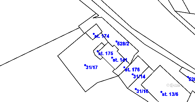 Parcela st. 175 v KÚ Pustověty, Katastrální mapa