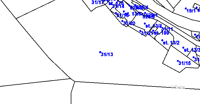 Parcela st. 31/13 v KÚ Pustověty, Katastrální mapa