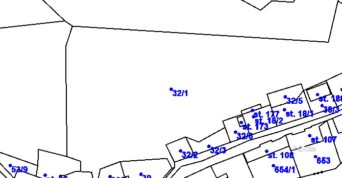 Parcela st. 32/1 v KÚ Pustověty, Katastrální mapa