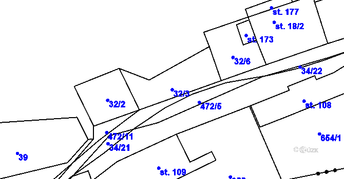 Parcela st. 32/3 v KÚ Pustověty, Katastrální mapa