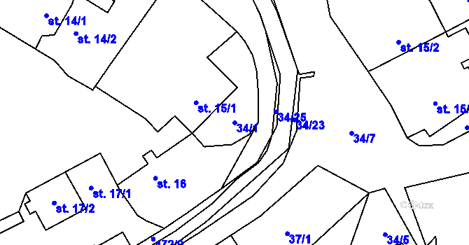 Parcela st. 34/1 v KÚ Pustověty, Katastrální mapa