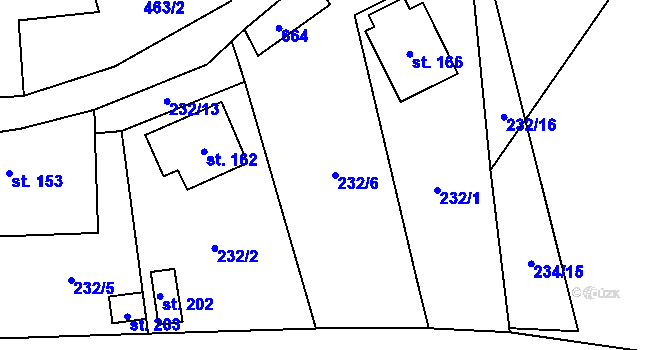 Parcela st. 232/6 v KÚ Pustověty, Katastrální mapa