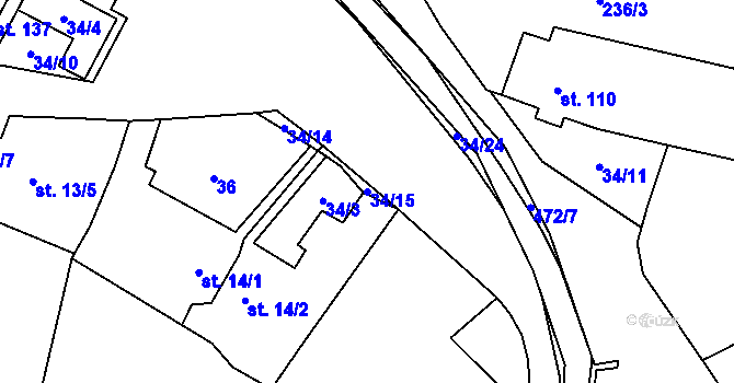 Parcela st. 34/15 v KÚ Pustověty, Katastrální mapa