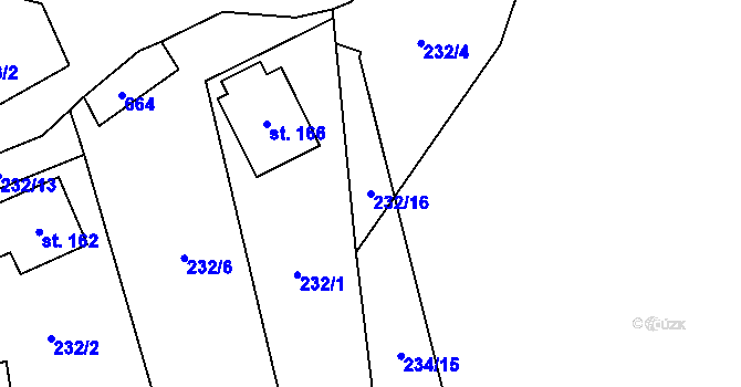 Parcela st. 232/16 v KÚ Pustověty, Katastrální mapa