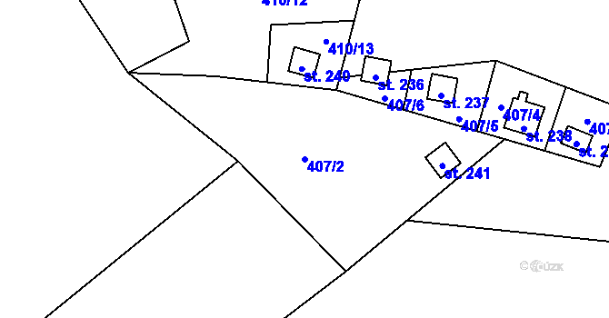 Parcela st. 407/2 v KÚ Putim, Katastrální mapa