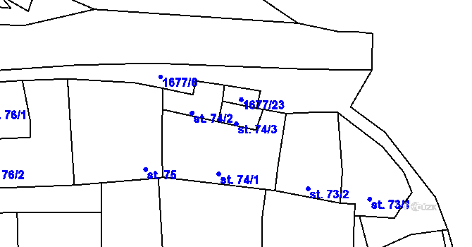 Parcela st. 74/3 v KÚ Putim, Katastrální mapa