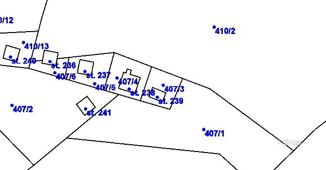 Parcela st. 407/3 v KÚ Putim, Katastrální mapa