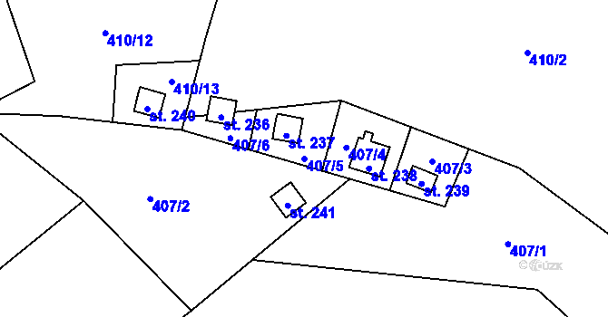 Parcela st. 407/5 v KÚ Putim, Katastrální mapa