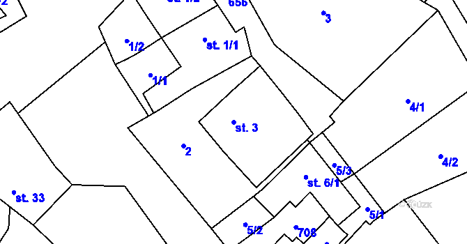 Parcela st. 3 v KÚ Putimov, Katastrální mapa