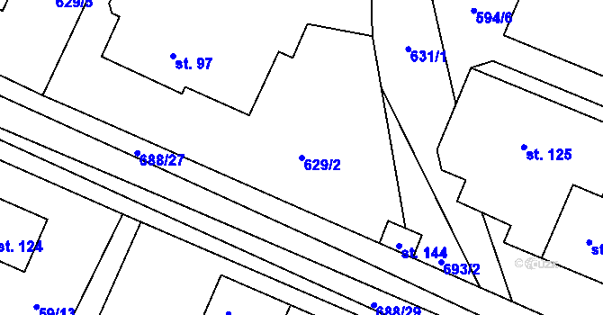 Parcela st. 629/2 v KÚ Putimov, Katastrální mapa