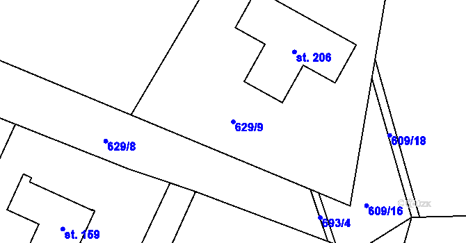 Parcela st. 629/9 v KÚ Putimov, Katastrální mapa