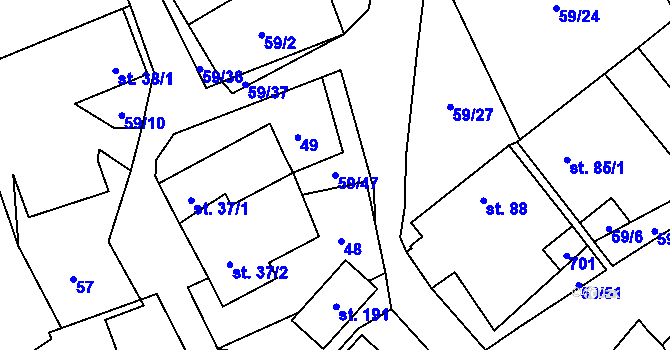 Parcela st. 59/47 v KÚ Putimov, Katastrální mapa