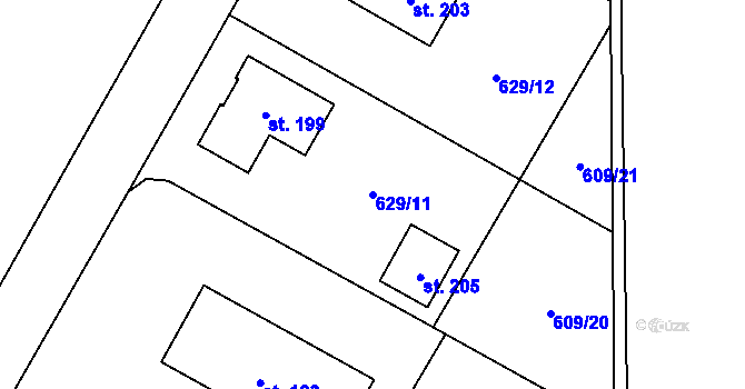 Parcela st. 629/11 v KÚ Putimov, Katastrální mapa