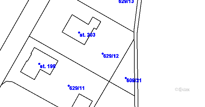 Parcela st. 629/12 v KÚ Putimov, Katastrální mapa