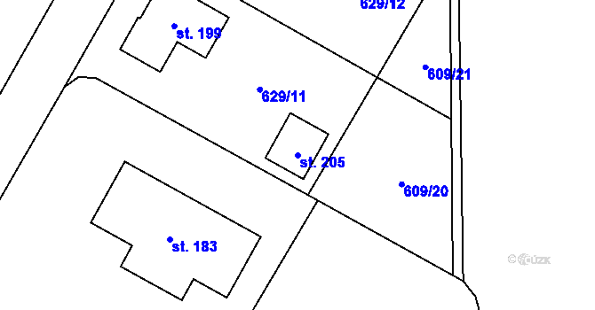 Parcela st. 205 v KÚ Putimov, Katastrální mapa