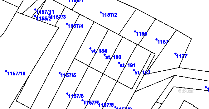 Parcela st. 190 v KÚ Pyšel, Katastrální mapa