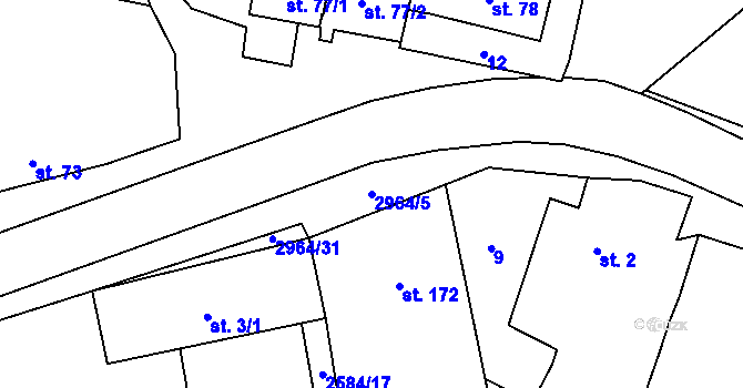 Parcela st. 2964/5 v KÚ Pyšel, Katastrální mapa