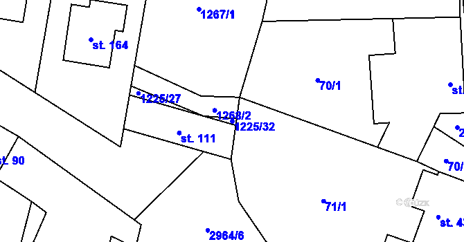Parcela st. 1225/32 v KÚ Pyšel, Katastrální mapa