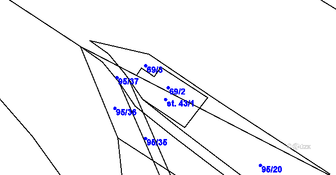 Parcela st. 69/2 v KÚ Vaneč, Katastrální mapa