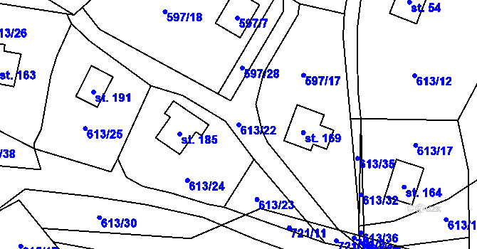 Parcela st. 613/22 v KÚ Vaneč, Katastrální mapa