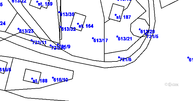 Parcela st. 613/34 v KÚ Vaneč, Katastrální mapa