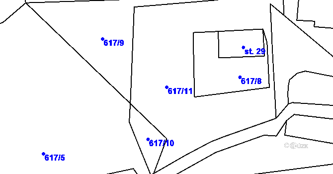 Parcela st. 617/11 v KÚ Vaneč, Katastrální mapa