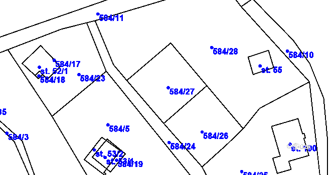 Parcela st. 584/27 v KÚ Vaneč, Katastrální mapa