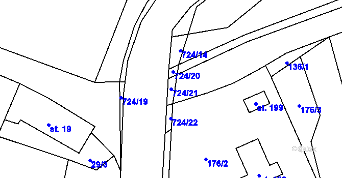 Parcela st. 724/21 v KÚ Vaneč, Katastrální mapa