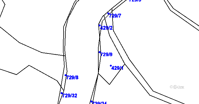 Parcela st. 729/9 v KÚ Vaneč, Katastrální mapa