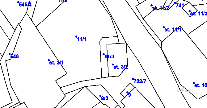Parcela st. 11/3 v KÚ Vaneč, Katastrální mapa