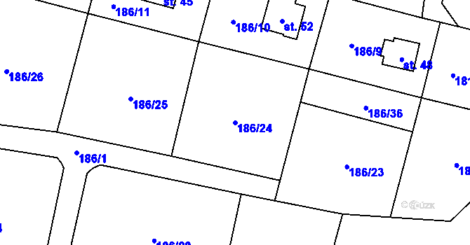 Parcela st. 186/24 v KÚ Kovářovice, Katastrální mapa