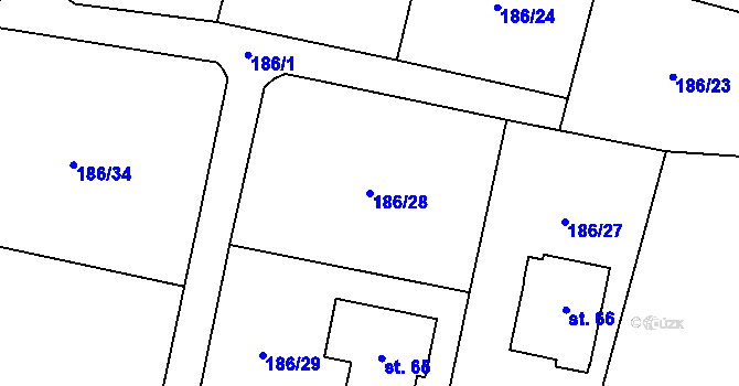 Parcela st. 186/28 v KÚ Kovářovice, Katastrální mapa