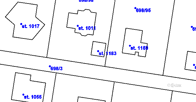 Parcela st. 1183 v KÚ Pyšely, Katastrální mapa