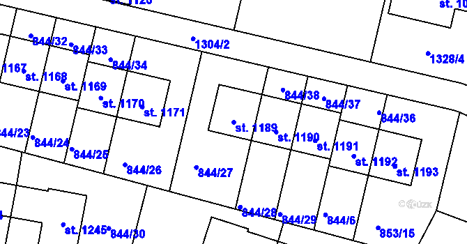 Parcela st. 1189 v KÚ Pyšely, Katastrální mapa